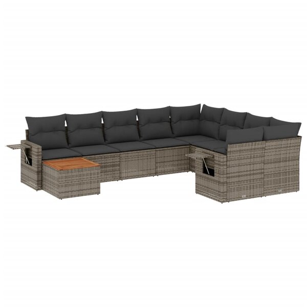 vidaXL Salon de jardin avec coussins 10 Pièces gris résine tressée