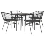 vidaXL Ensemble à manger de jardin et coussins 5 Pièces noir rotin verre