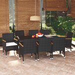 vidaXL Ensemble à manger de jardin coussins 9Pièces Résine tressée Noir