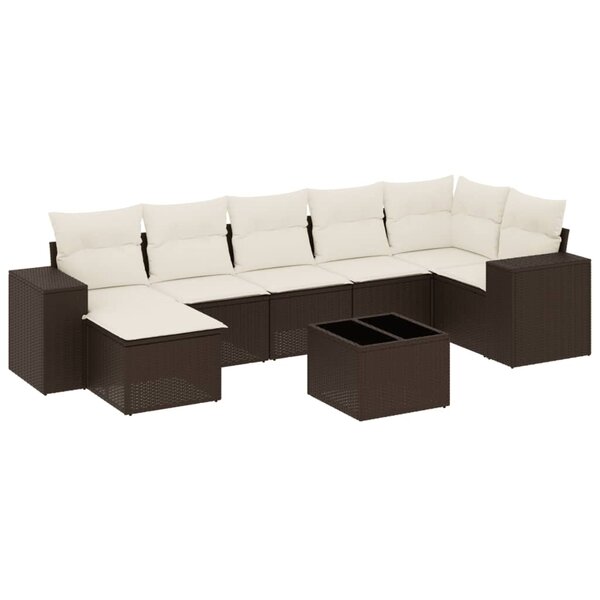 vidaXL Salon de jardin 8 Pièces avec coussins marron résine tressée