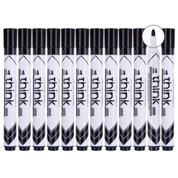 Marqueur effaçable think à sec pointe ogive 2.0mm noir  peu odorant  effaçage facile x 12 deli