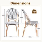 Ensemble de 2 chaises de bistrot françaises chaises de salle à manger sans accoudoirs en rotin tressé à la main pour extérieur blanc 20_0008452