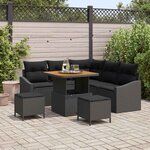 vidaXL Ensemble de canapé de jardin avec coussin 8 Pièces Noir Poly rotin