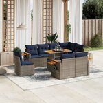 vidaXL Salon de jardin 9 Pièces avec coussins gris résine tressée