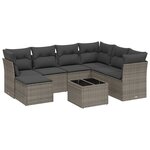 vidaXL Salon de jardin 8 Pièces avec coussins gris résine tressée