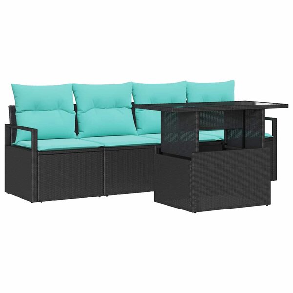 vidaXL Ensemble de canapé de jardin avec stockage 5 Pièces Noir polyrotin