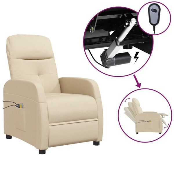 vidaXL Fauteuil électrique de massage Crème Tissu