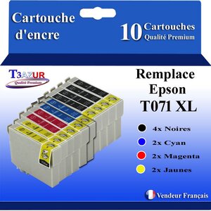 T3AZUR- 10x Cartouches Compatibles avec Epson T0711 T0712 T0712 T0714 T0715