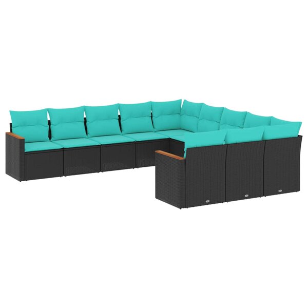 vidaXL Salon de jardin 11 Pièces avec coussins noir résine tressée