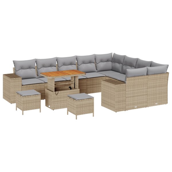 vidaXL Ensemble de canapés de jardin 12 pièces avec coussins beige en poly rotin et acacia