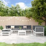 vidaXL Salon de jardin 9 Pièces Blanc Bois de pin massif