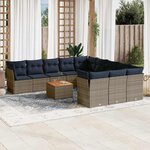 vidaXL Salon de jardin avec coussins 12 Pièces gris résine tressée