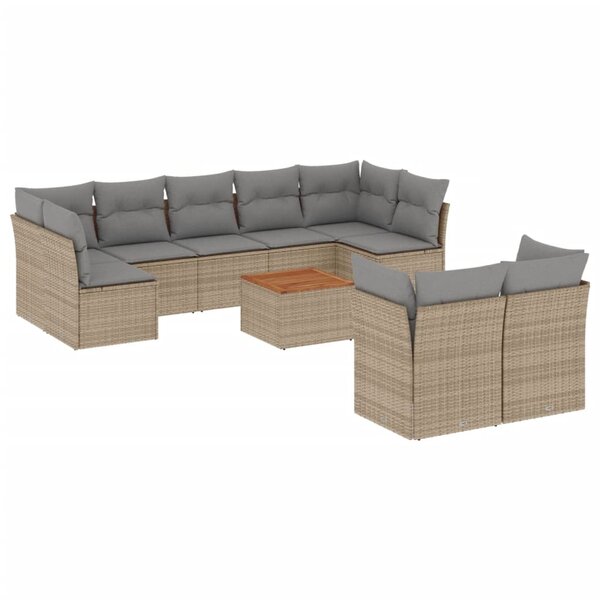 vidaXL Salon de jardin avec coussins 10 Pièces beige résine tressée