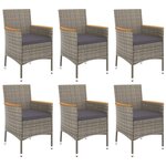 vidaXL Ensemble à manger jardin et coussins 7 Pièces gris rotin