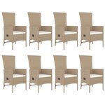 vidaXL Ensemble à manger de jardin et coussins 9 Pièces beige Poly rotin