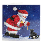CRYSTAL ART Kit carte broderie diamant 18x18cm Père Noël et chaton