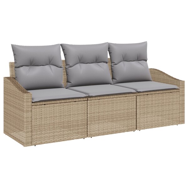 vidaXL Set de salle à manger de jardin 3 pièces avec coussins beiges en poly rattan.