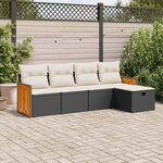 vidaXL Salon de jardin 5 Pièces avec coussins noir résine tressée