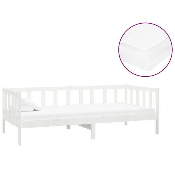 vidaXL Lit de repos avec matelas 90x200 cm Blanc Bois de pin massif