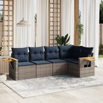 vidaXL Salon de jardin 5 Pièces avec coussins gris résine tressée
