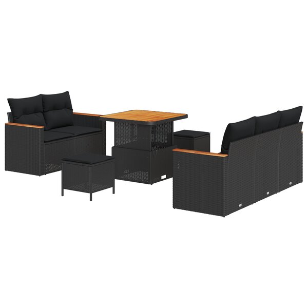 vidaXL Set de canapés d'extérieur 8 pièces avec coussins noirs en rotin synthétique