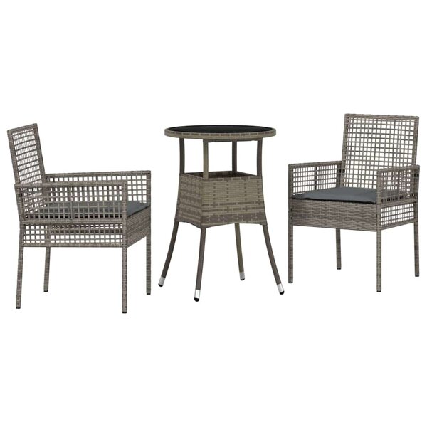 vidaXL Ensemble de salle à manger pour jardin 3 Pièces Gris Poly rotin