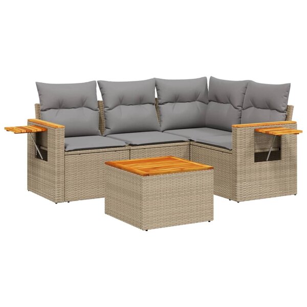 vidaXL Salon de jardin avec coussins 5 Pièces beige résine tressée