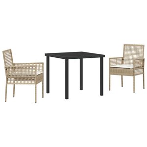 vidaXL Ensemble de salle à manger pour jardin 3 Pièces Beige polyrotin