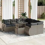 vidaXL Salon de jardin 9 Pièces avec coussins gris résine tressée