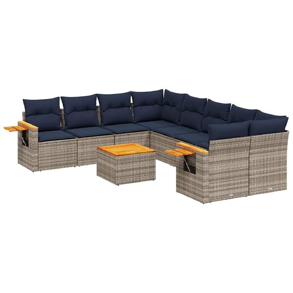 vidaXL Salon de jardin 9 Pièces avec coussins gris résine tressée