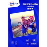 Boîte de 40 feuilles de papier photo brillant A4 jet d'encre 180 g AVERY