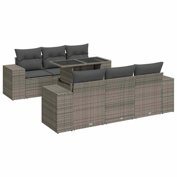 vidaXL Salon de jardin avec coussins 7 Pièces gris résine tressée