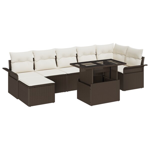 vidaXL Ensemble de canapé de jardin 8 pièces avec coussins en poly rotin marron