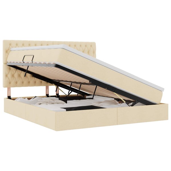 vidaXL Lit de rangement LED avec matelas Crème 160 x 200 cm Tissu