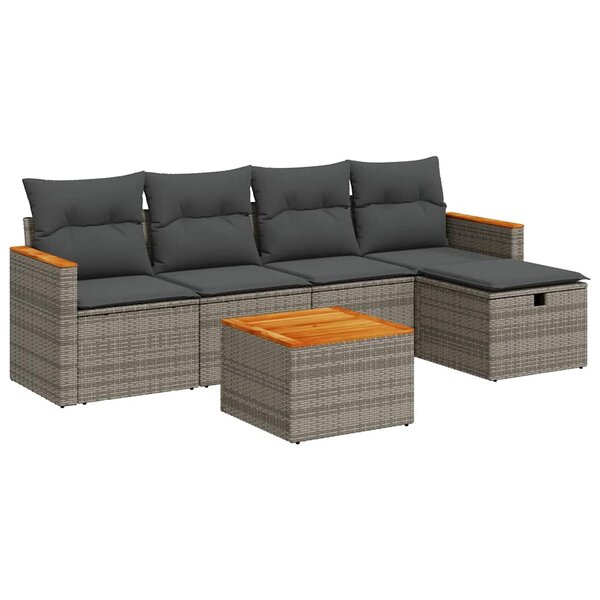 vidaXL Salon de jardin 6 Pièces avec coussins gris résine tressée