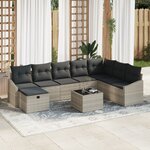 vidaXL Ensemble de Canapés de Jardin 9 pièces avec Coussins Gris Clair en Poly Rotin