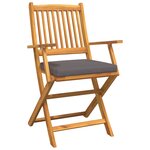 Chaises de jardin pliantes vidaXL avec coussin gris 6 pièces en bois d'acacia massif