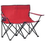 vidaXL Chaise de camping pliable à 2 places Acier et tissu Rouge