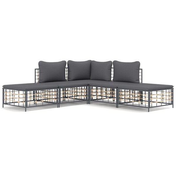 vidaXL Salon de jardin 5 Pièces avec coussins anthracite résine tressée