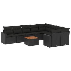 vidaXL Salon de jardin 10 Pièces avec coussins noir résine tressée
