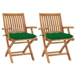 vidaXL Chaises de jardin lot de 2 et coussins vert Bois de teck massif