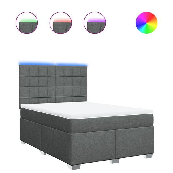 vidaXL Sommier à lattes de lit avec matelas Gris foncé 140x190cm Tissu