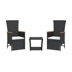 vidaXL Ensemble à manger de jardin avec coussins 3 Pièces Noir