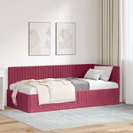 vidaXL Cadre de lit d'angle Rouge bordeaux 90 x 190 cm Velours