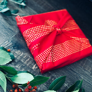 Papier Cadeau Réutilisable Emballage Furoshiki Coton Recyclé : Pour un Flirt  (Taille S) 35x35 cm Vert Sapin