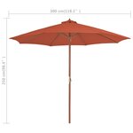 vidaXL Parasol d'extérieur avec mât en bois 300 cm terre cuite