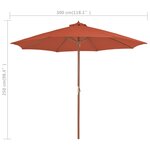 vidaXL Parasol d'extérieur avec mât en bois 300 cm Terre cuite