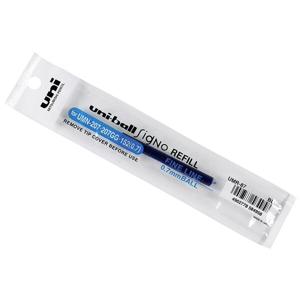 Recharge pour Roller encre gel Signo 207 UMR87 Pointe Moy. 0 7mm Bleu x 12 UNI-BALL