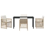 Ensemble de salle à manger de jardin 5 pièces avec coussins beige poly rattan