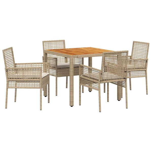 vidaXL Ensemble de jardin 5 pièces avec coussins en poly rotin beige